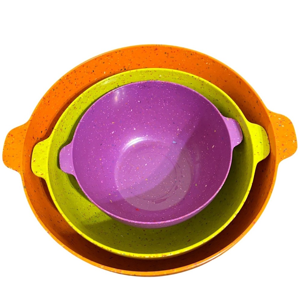 Zak Designs Confetti Nesting‎ Mixing Bowl Set Integrated Handles Melamine